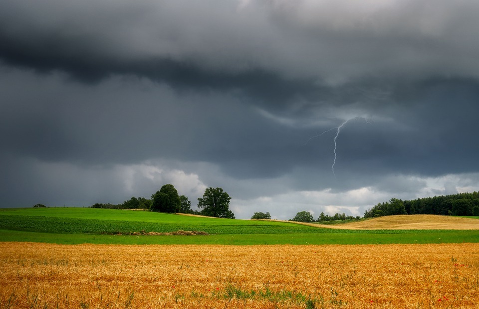 thunderstorm, lightning, field