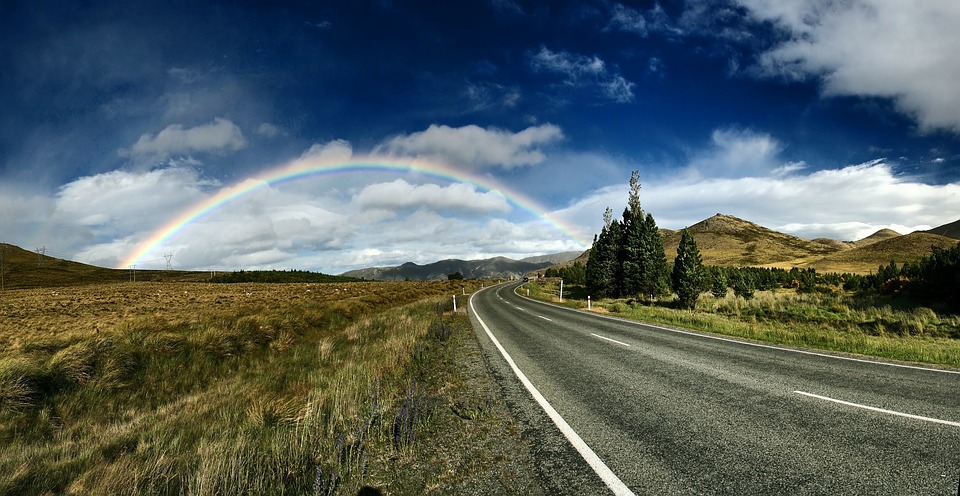 rainbow background, roadway, beautiful landscape