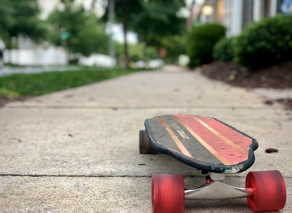 skateboard, sidewalk, pavement