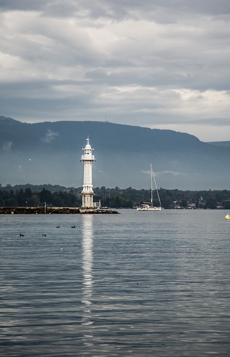 lighthouse, port, lake