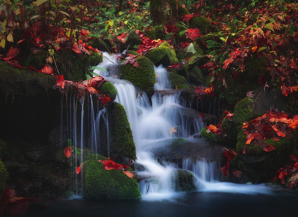 waterfall, flowing water, cascading