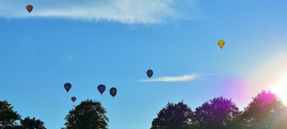 hot air balloons, blue, sky