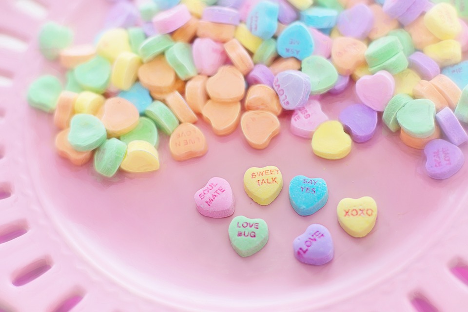valentine candy, hearts, conversation