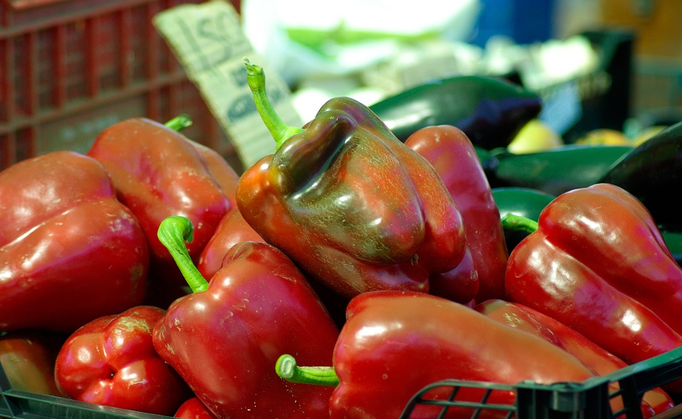 vegetables, red peppers, market