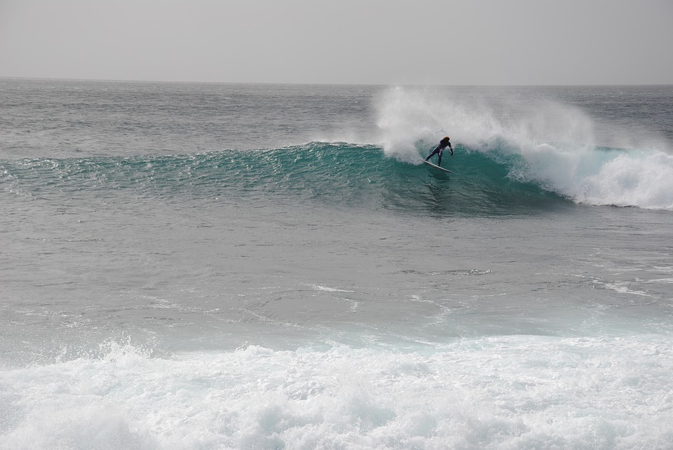 surfing, cap verde in the island of sal, rider unknown