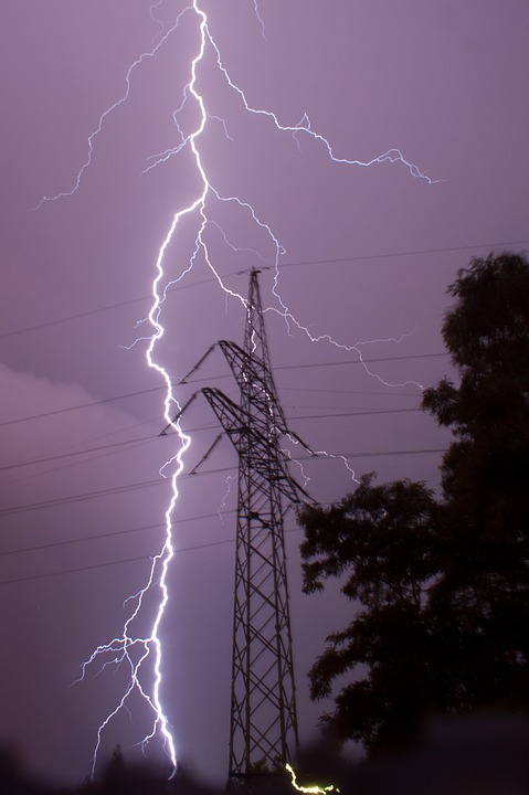 storm, lightning, power pole