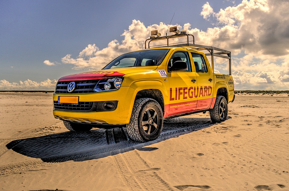 truck, lifeguard, yellow