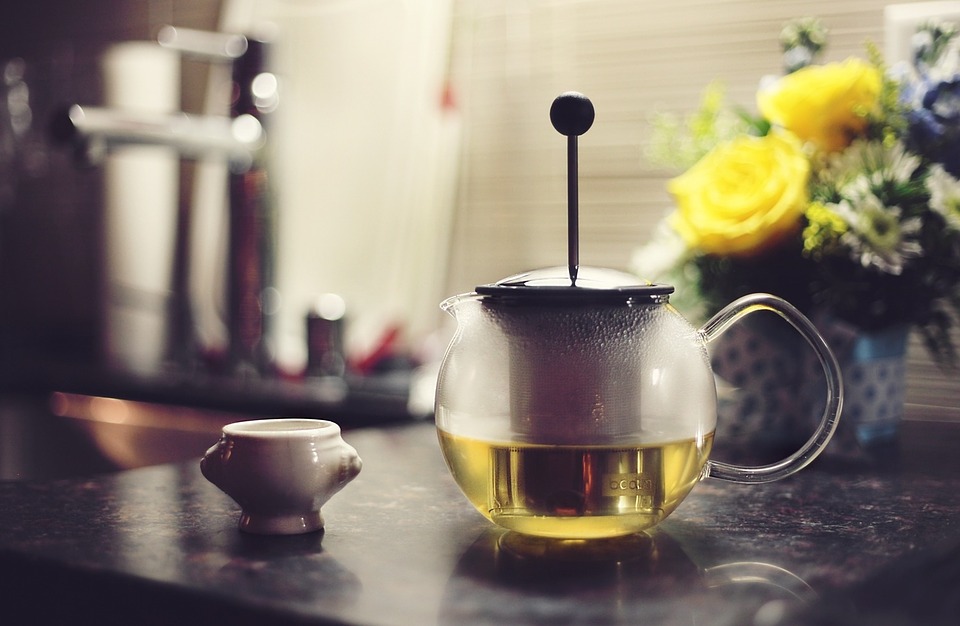 green tea, press, flowers