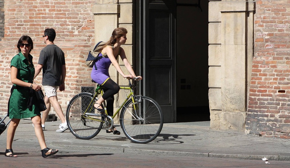 bike, girl, passers