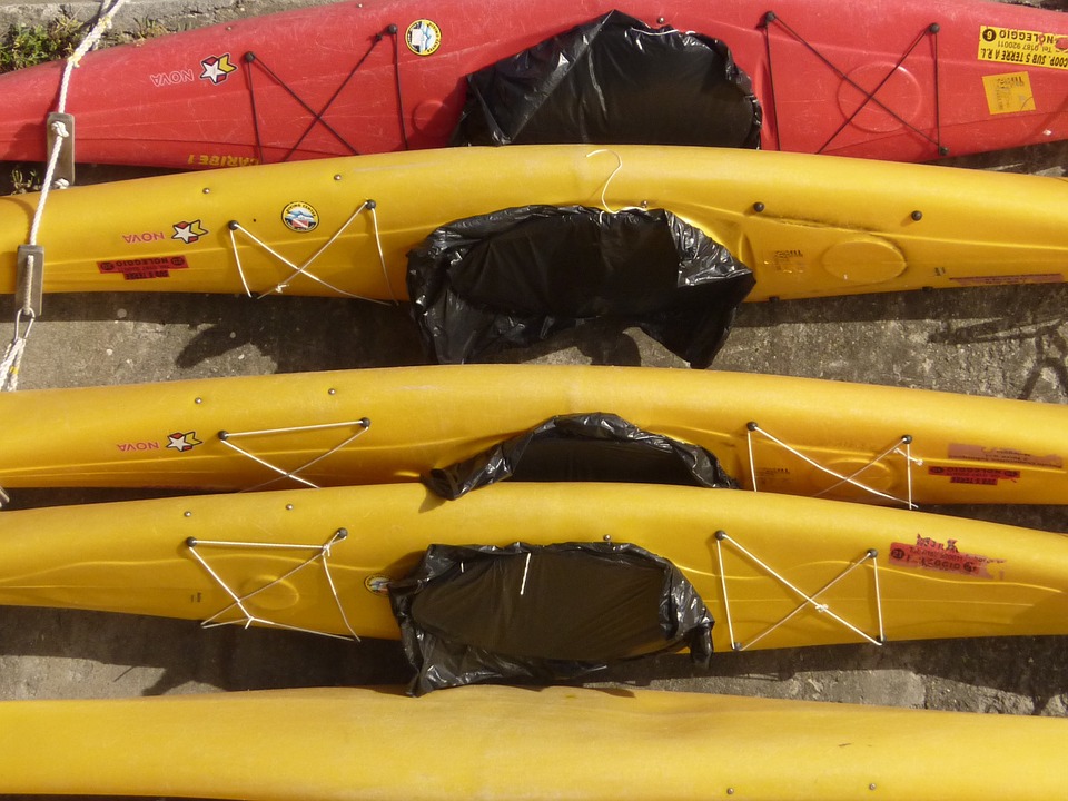 kayak, yellow, red