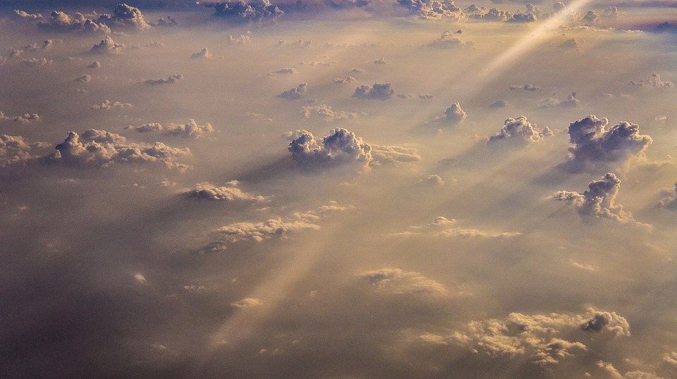 above the clouds, sun rays, sky