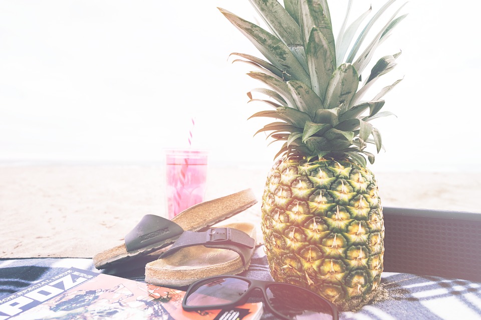 pineapple, sandals, fruit