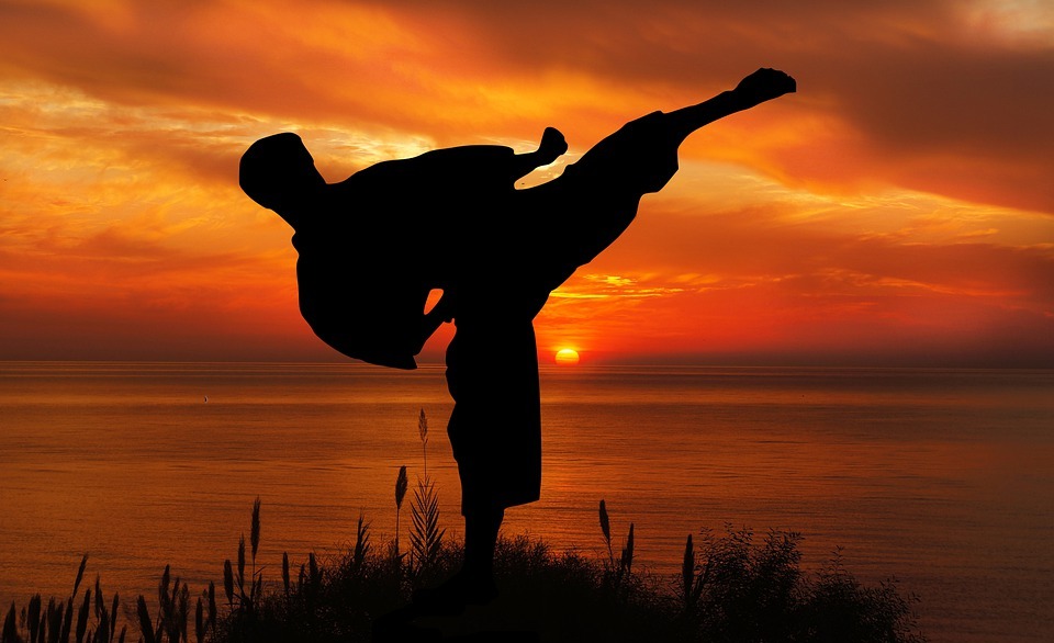 sunset, sport, karate
