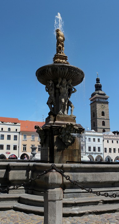 fountain, square, czech budejovice
