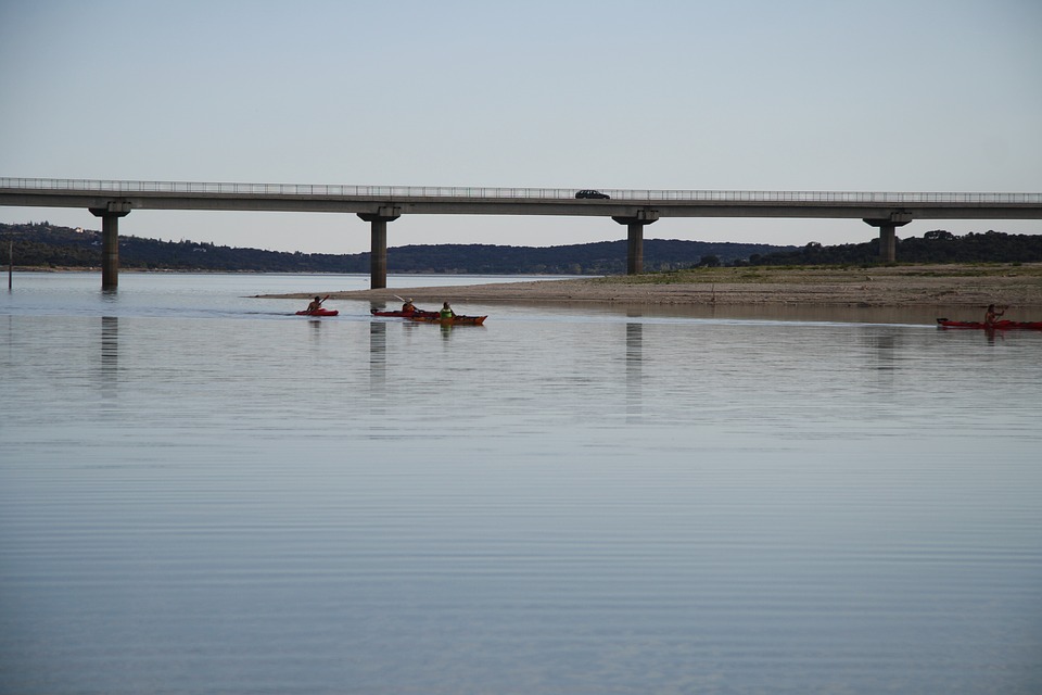 lake, bridge, kayak