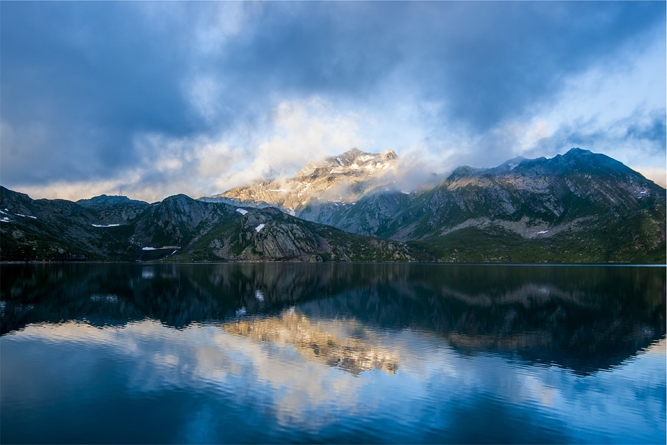mountains, lake, reflection