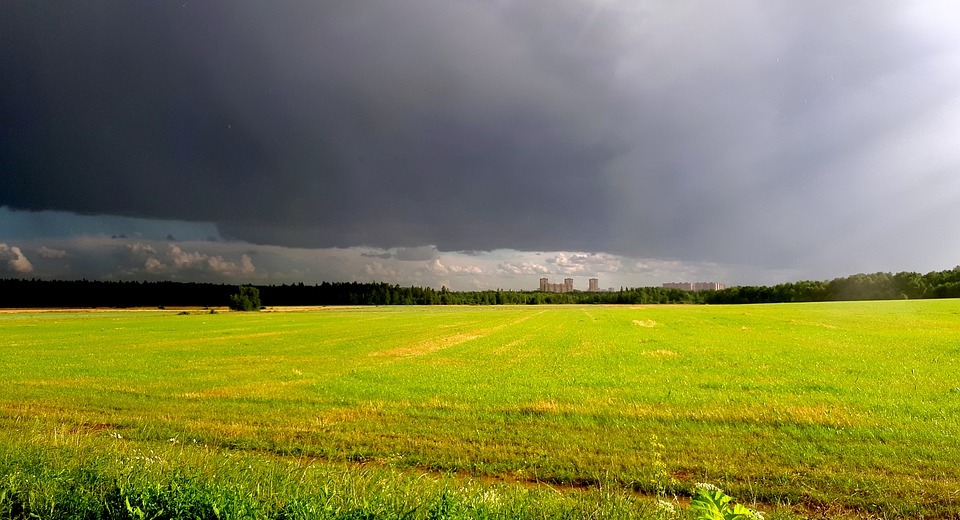 field, clouds, thunderstorm