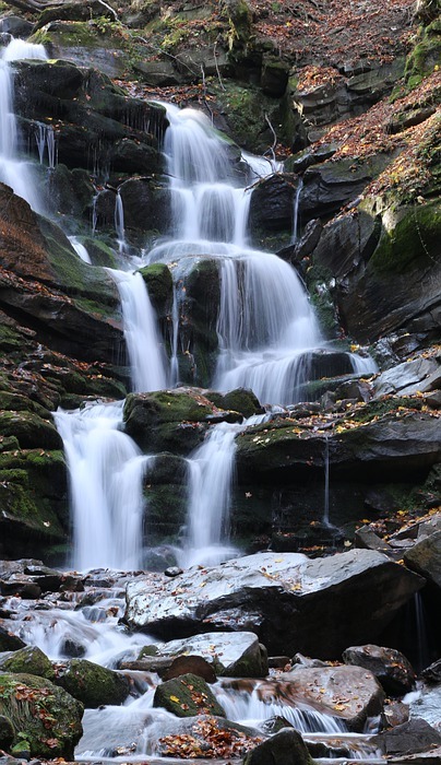 waterfall, rocks, mountain
