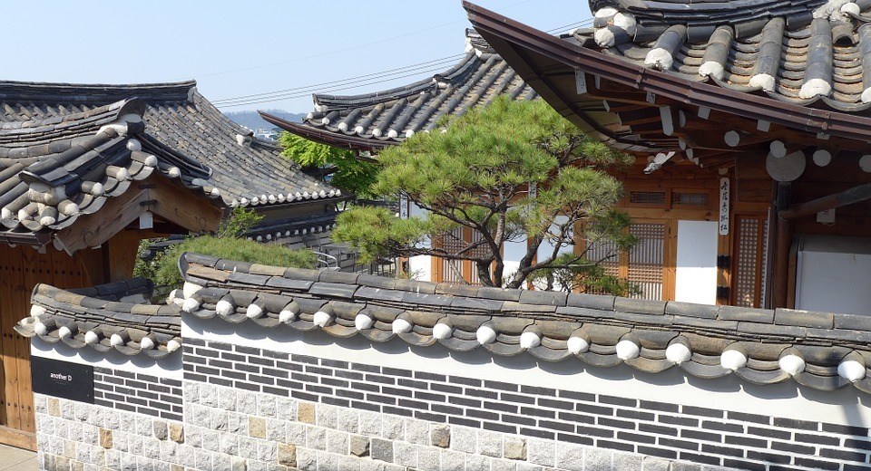 korean house village, classical architecture, grey tile