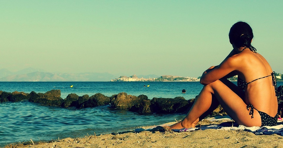 young woman, beach, summer