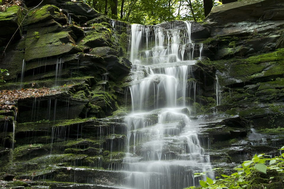 waterfall, cascade, water