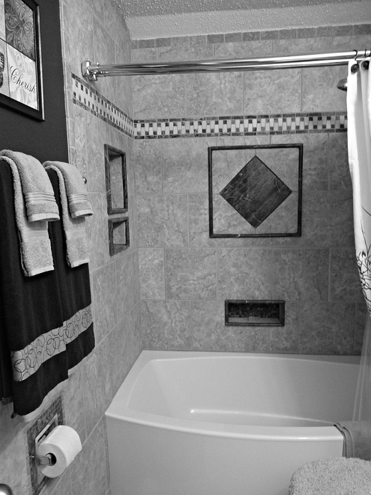 bath, black and white, house