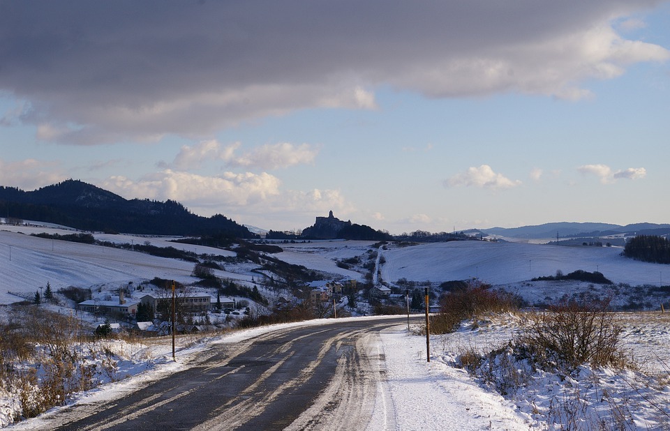 road, snowy road, landscape
