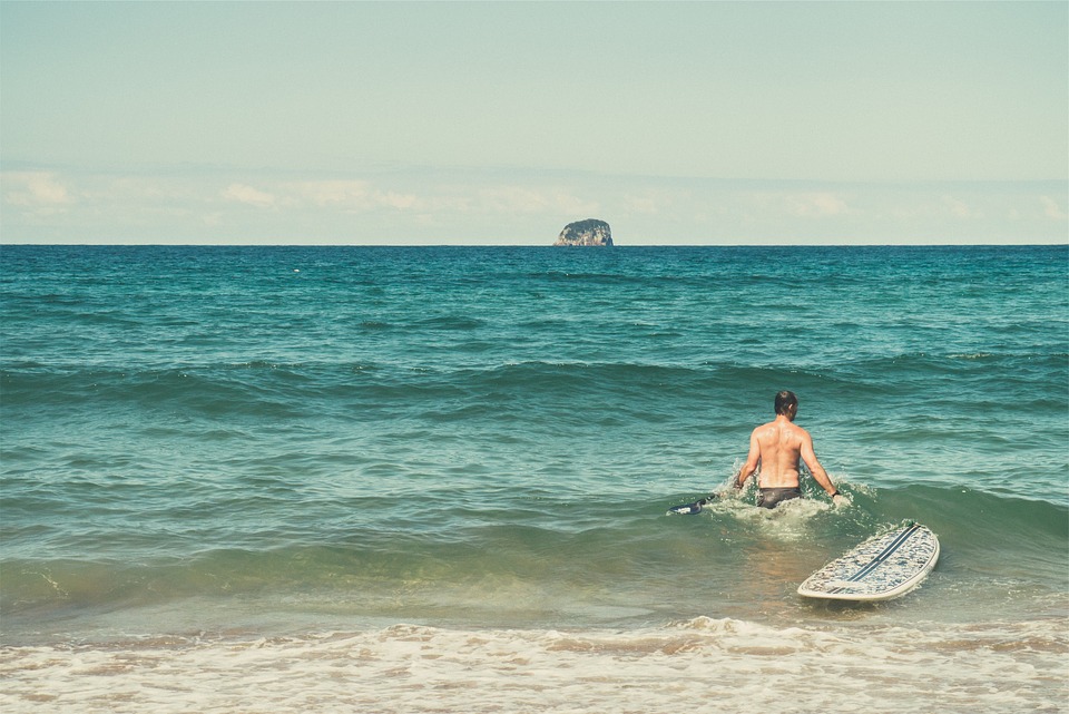beach, surfer, ocean