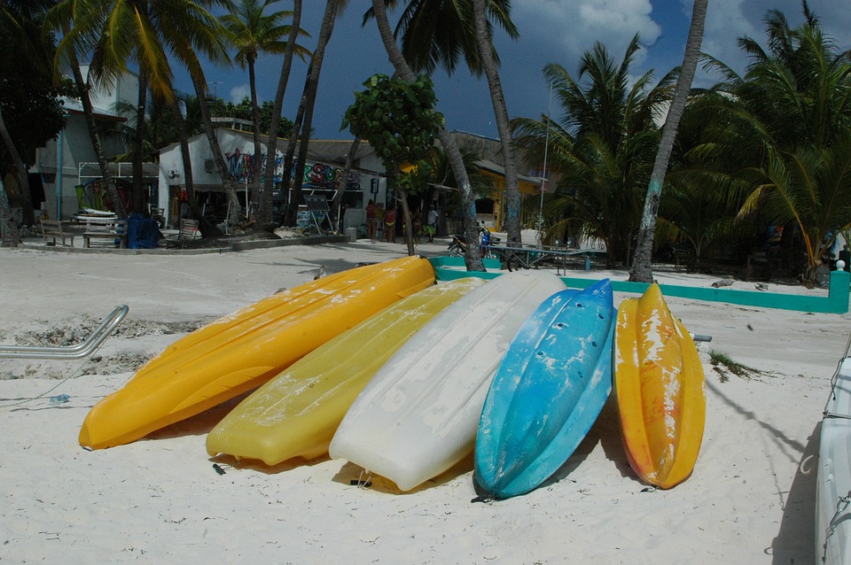 kayaks, beach, island