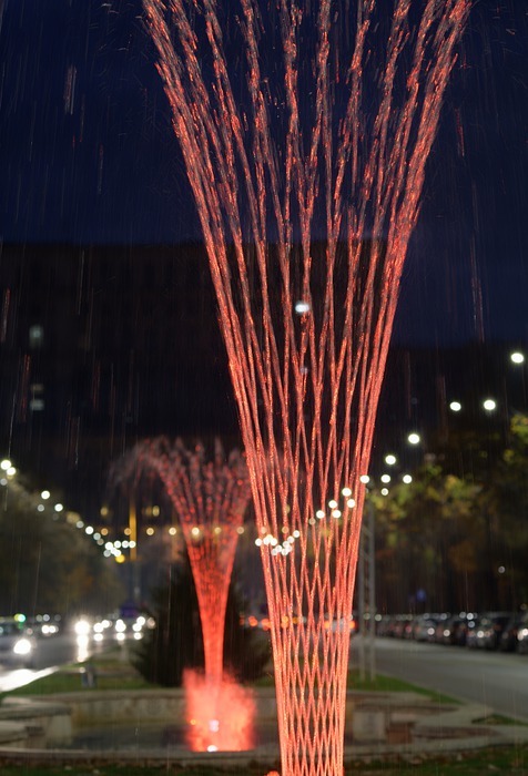 fountain, park, night