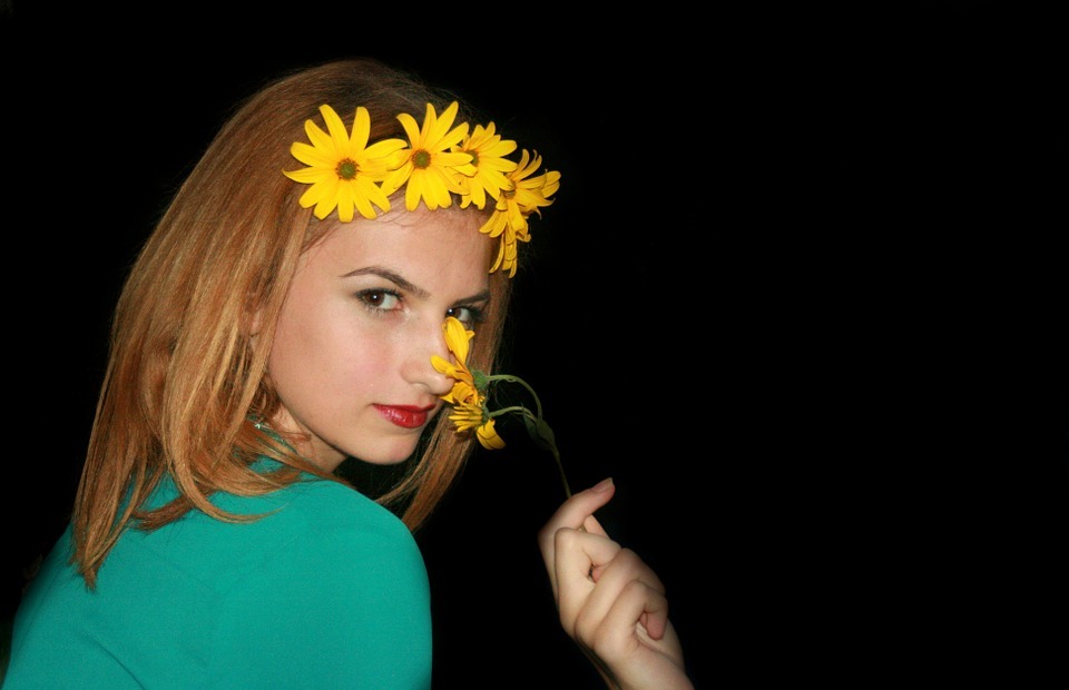 girl, portrait, flower