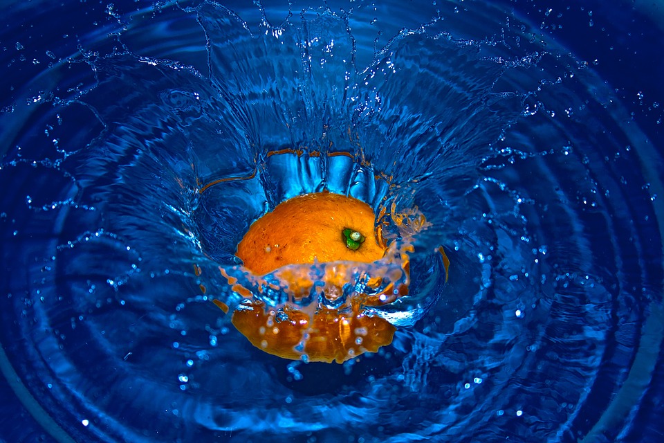 orange, falling, water