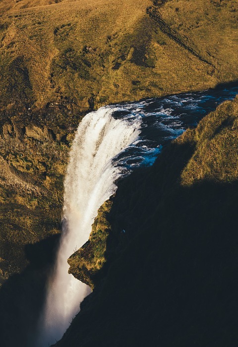 waterfall, cliff, landscape