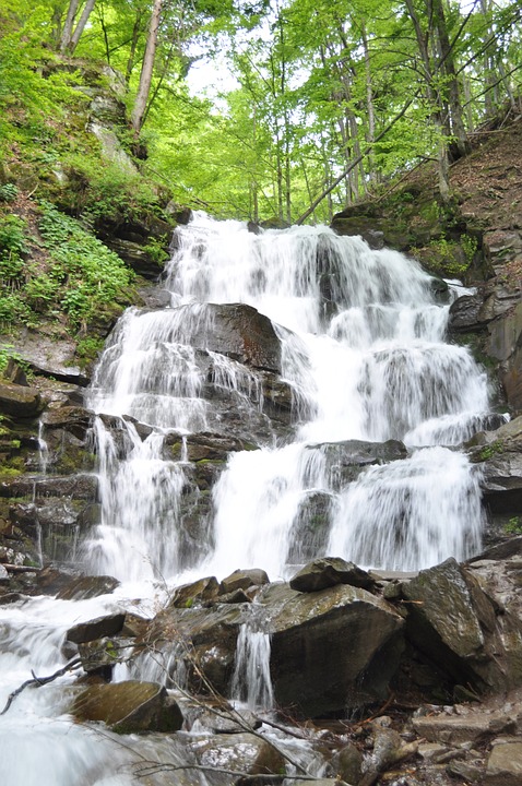 waterfall, cascade, water