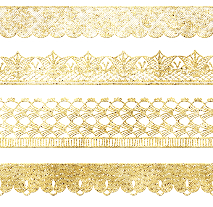 gold foil, lace borders, vintage lace