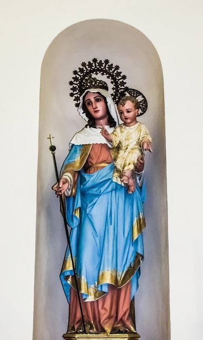 virgin mary, jesus christ, statue