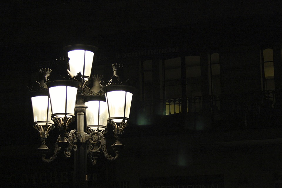 street light, night, city