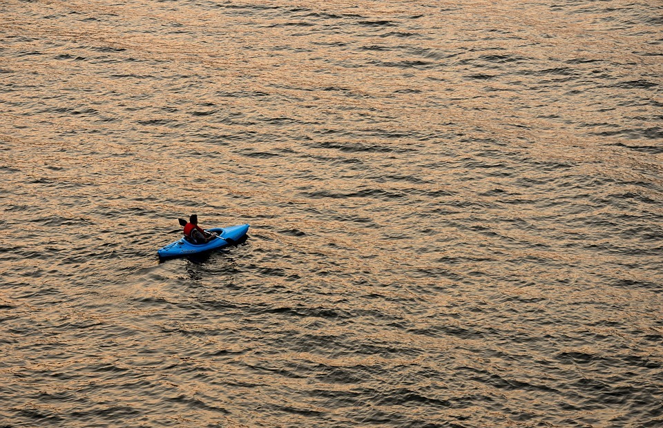 kayak, sunset, water