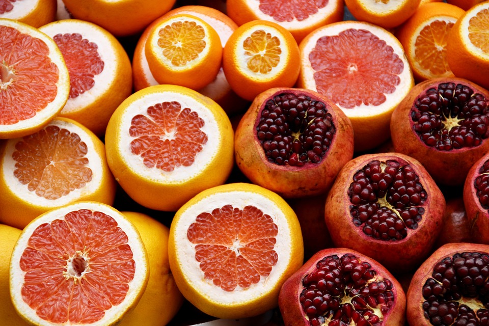 citrus, oranges, pomegranates