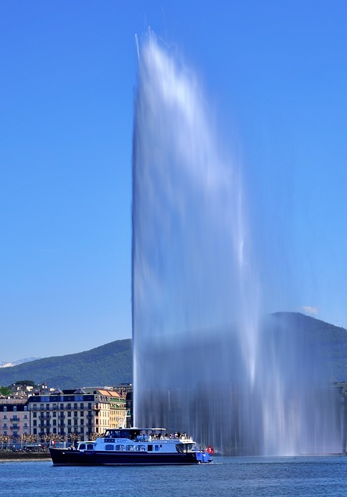 fountain, water jet, geneva lake