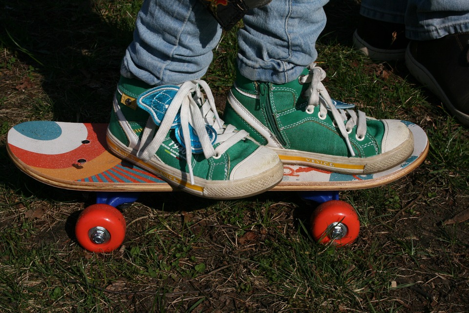 skateboard, shoes, child