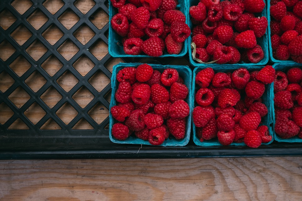 raspberries, fruit, cartons