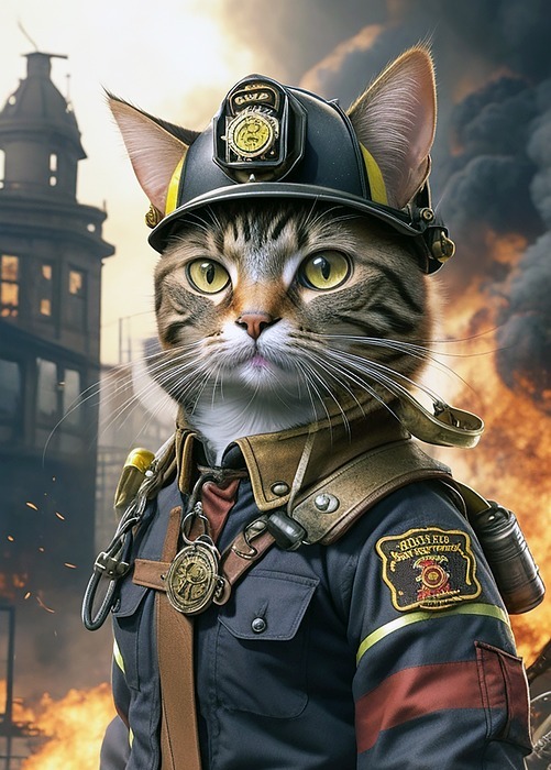ai generated, cat, fireman