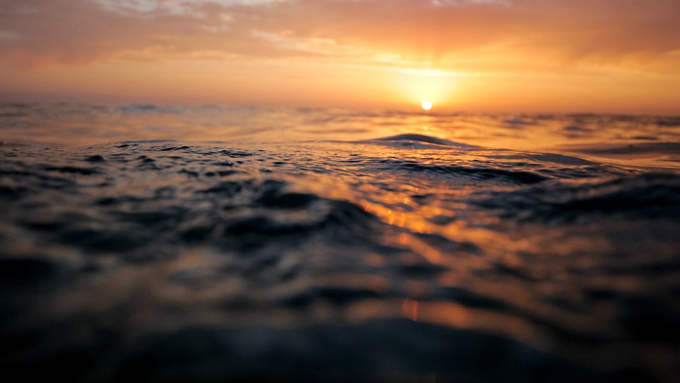 ocean, surface, sunset