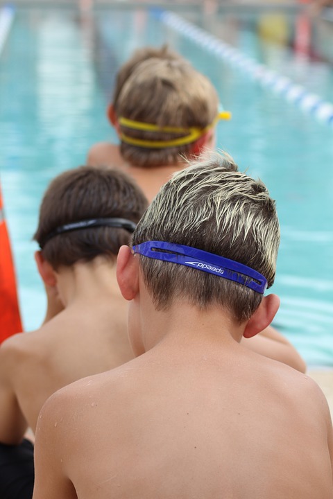 boys, swimming pool, race