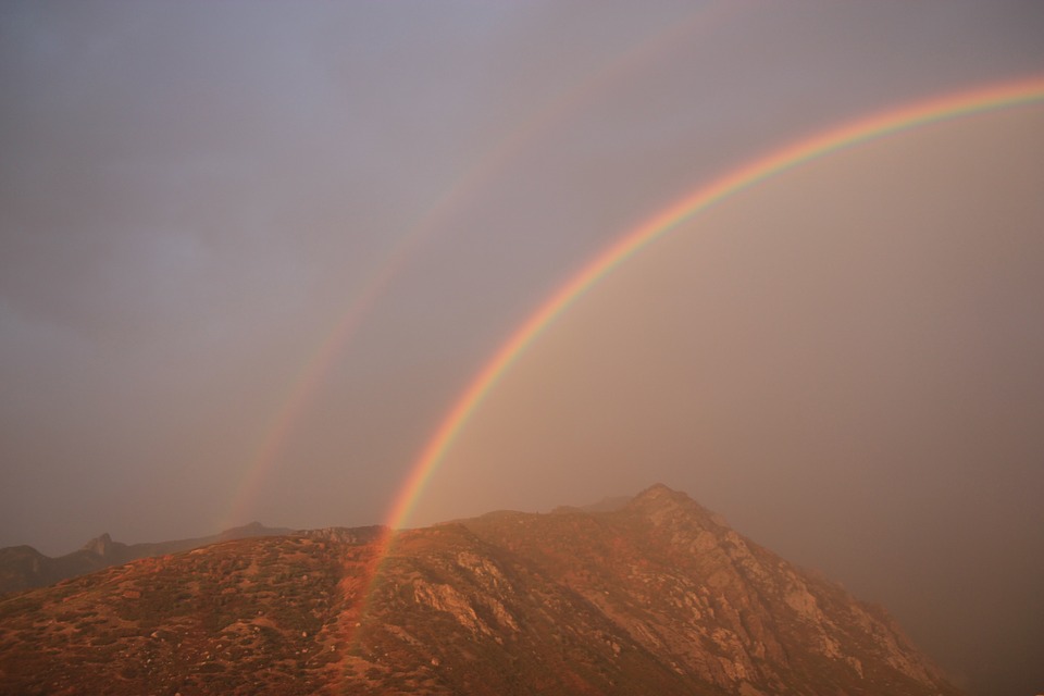 rainbow, beam, mountain