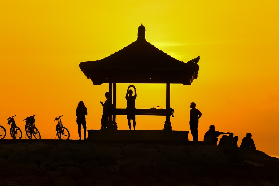 sunset, people, silhouette