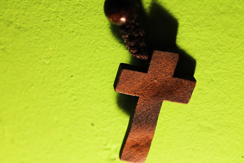 cross, wooden cross, prayer chain