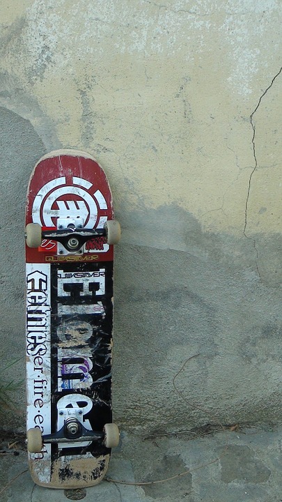 skateboard, old, wall