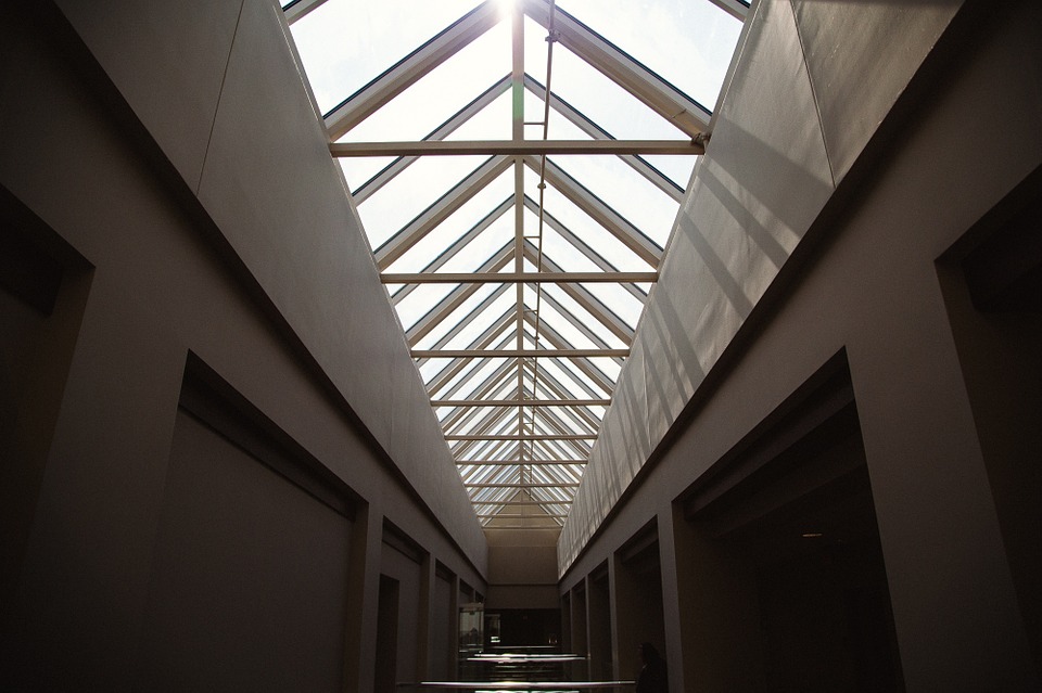building, hallway, skylight